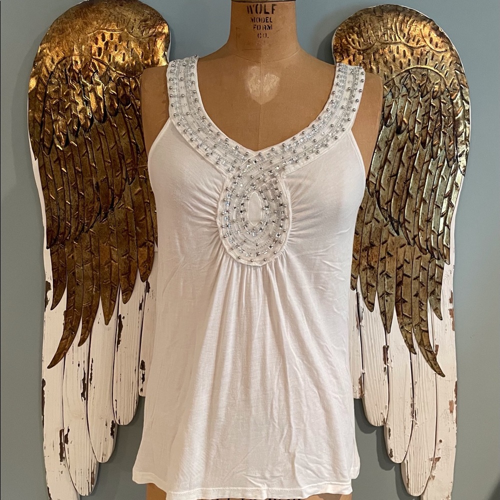 Beige Embellished Tank Top